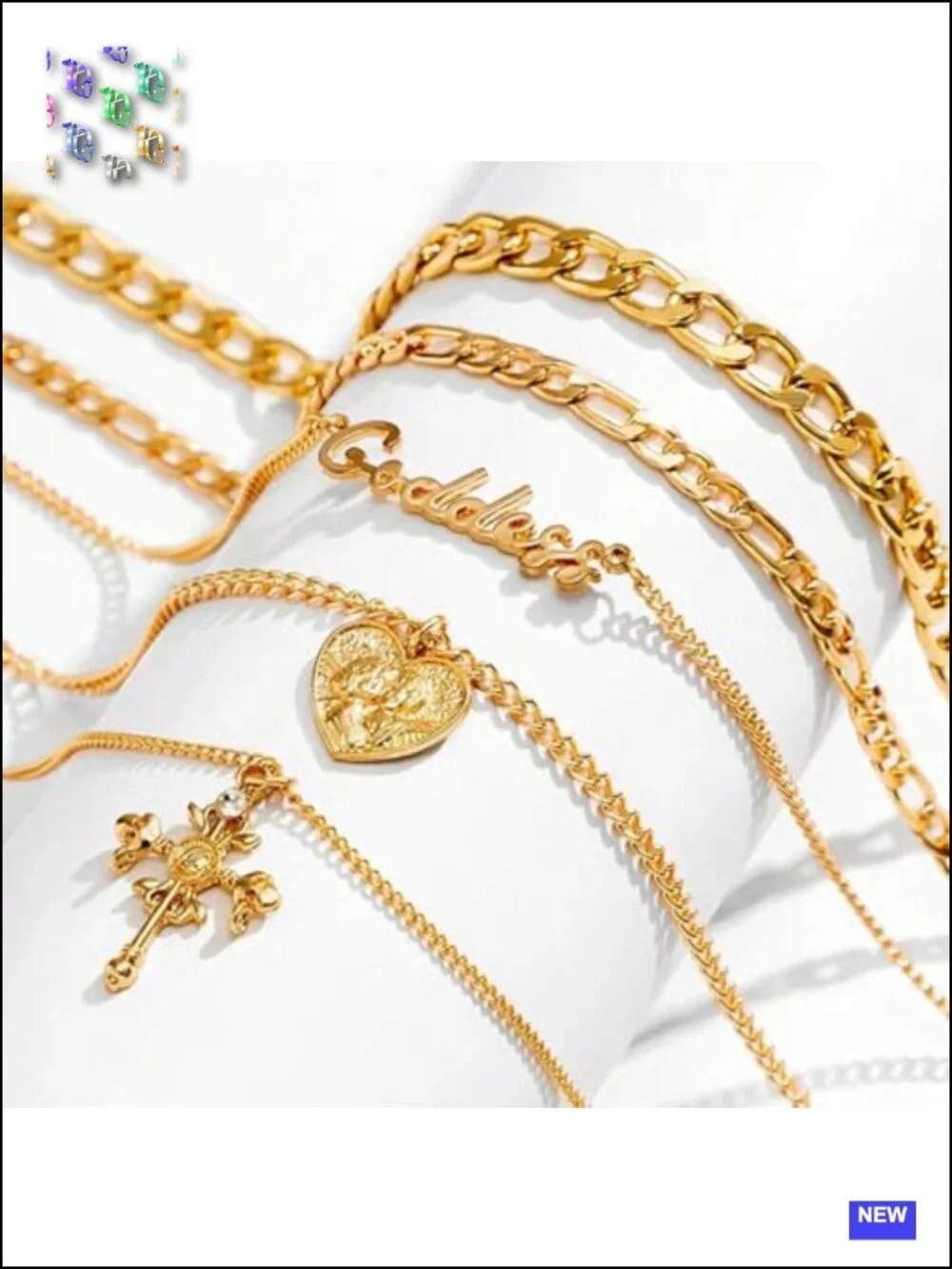 5 Pcs Chunky Layered Necklace Set Heart Locket Coin Cross Pendant Punk Hip Hop